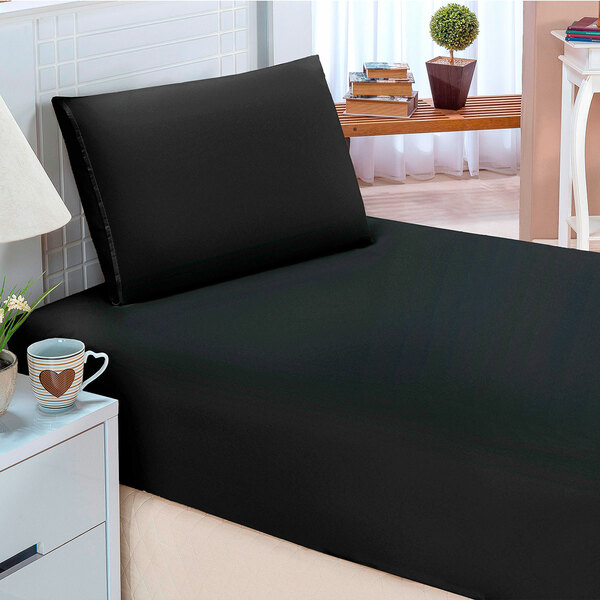Jogo De Lençol Solteiro Pati Liso 02 Peças Preto