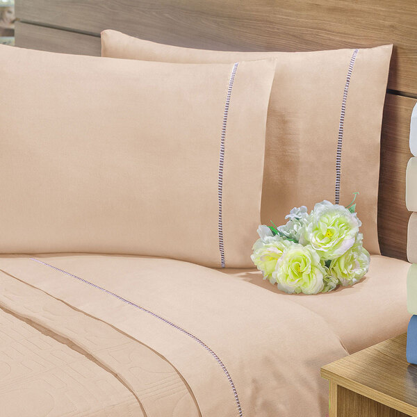 Jogo De Lençol Solteiro Ponto Palito 200 Fios 2 Peças Cáqui T