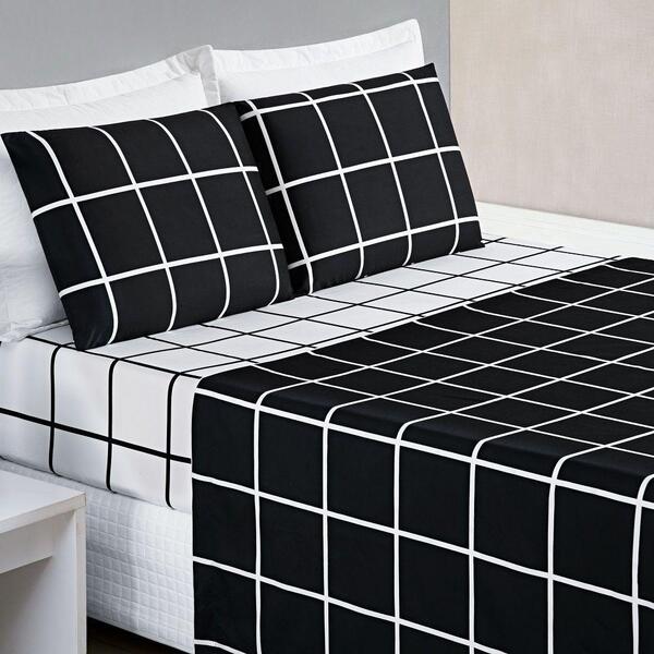Jogo De Lençol Solteiro Square 3 Peças Preto