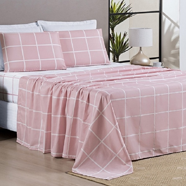 Jogo De Lençol Solteiro Square 3 Peças Rosa