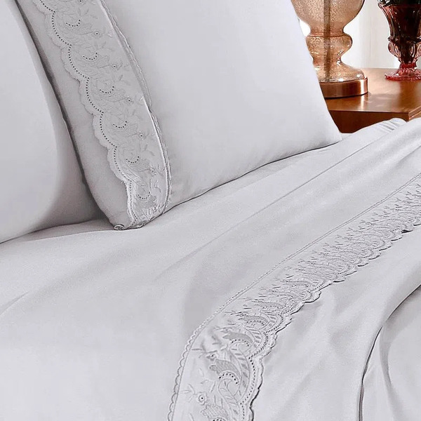 Jogo De Lençol Sonata Bordado Inglês Queen Branco