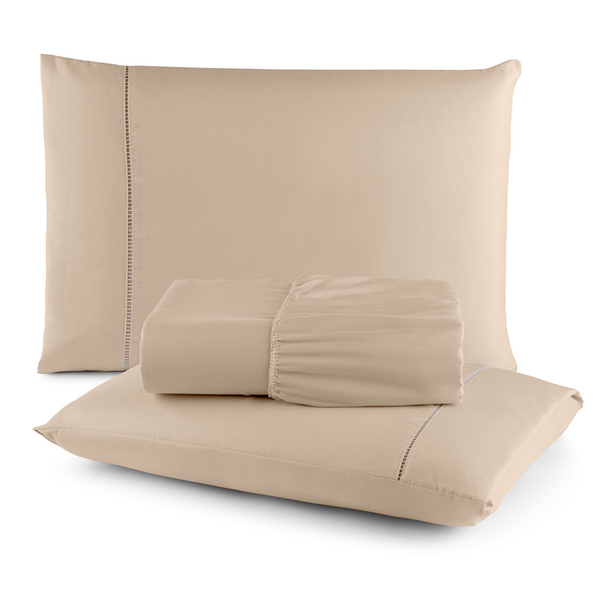Jogo De Lençol Sonobom 400 Fios Padrão 3 Peças Barato Avelã -