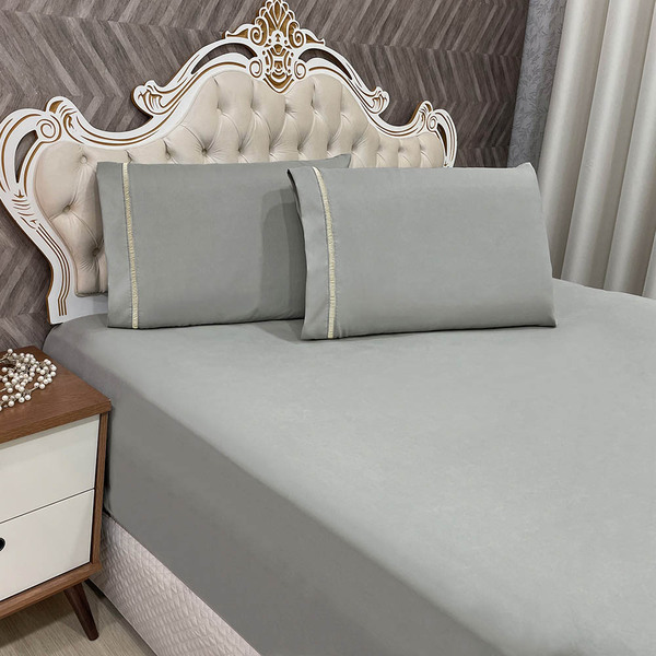 Jogo De Lençol Suave King 3 Peças Percal 400 Fios Detalhe Pon