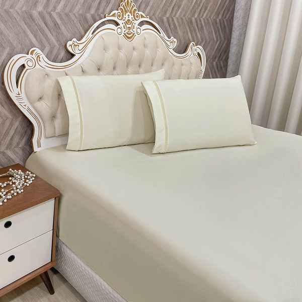 Jogo De Lençol Suave King 3 Peças Percal 400 Fios Detalhe Pon
