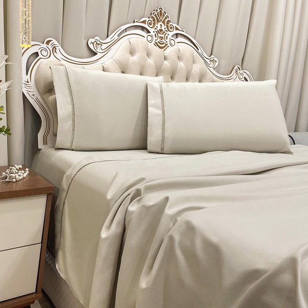 Jogo De Lençol Suave King 4 Peças Percal 400 Fios Detalhe Pon