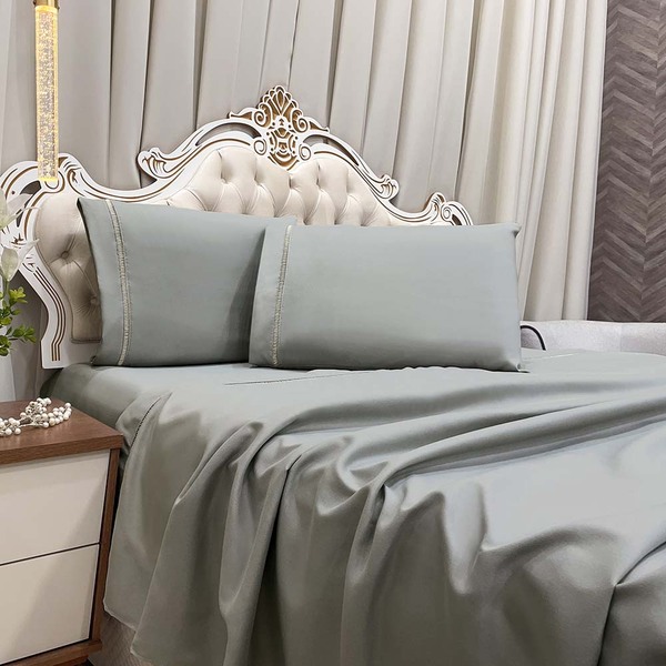 Jogo De Lençol Suave Queen 4 Peças Percal 400 Fios Detalhe Po