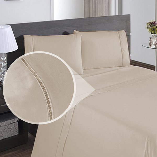Jogo De Lençol Super Macio 400 Fios Caqui Queen Size 4 Peças