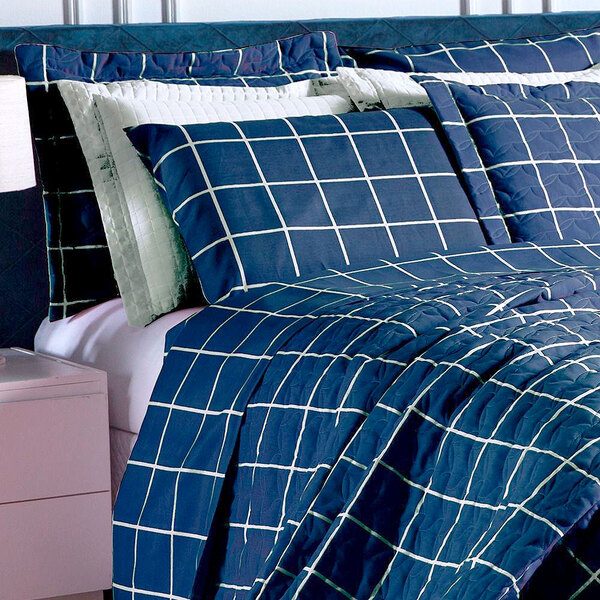 Jogo De Lençol Tamanho Queen Estampado Grid Marinho 3 Peças C