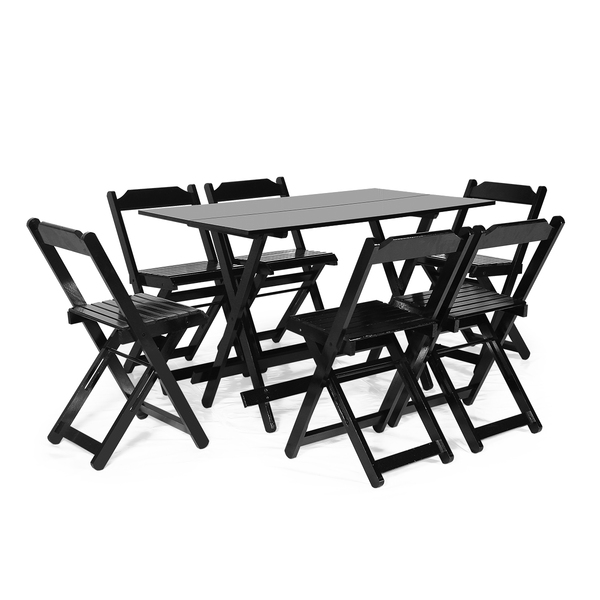 Jogo De Mesa 1,20 X 70 Com 6 Cadeiras Dobráveis De Madeira Co