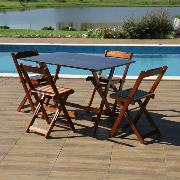 Jogo De Mesa 120x70 Com 4 Cadeiras Dobráveis De Madeira Imbui