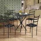 Jogo De Mesa 4 Cadeiras 75cm Base De Aço Tampo Martelado Pret