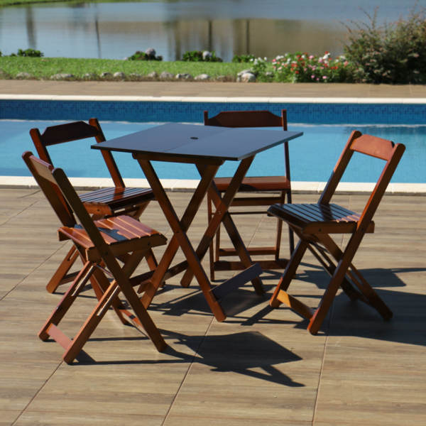 Jogo De Mesa 70x70 C/4 Cadeiras Com Furo Para Ombrelone Imbui
