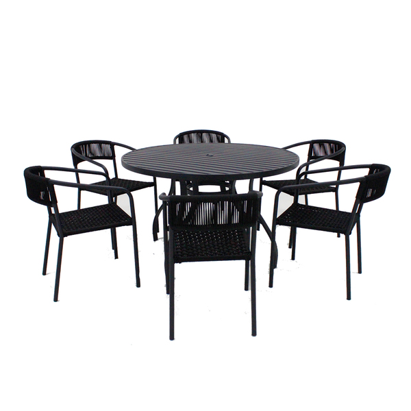 Jogo De Mesa Alumínio 6 Cadeiras Lavanda Corda Náutica - Preto