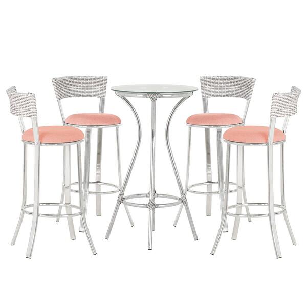 Jogo De Mesa Bistrô Com Tampo De Vidro Redondo 4 Banquetas Em