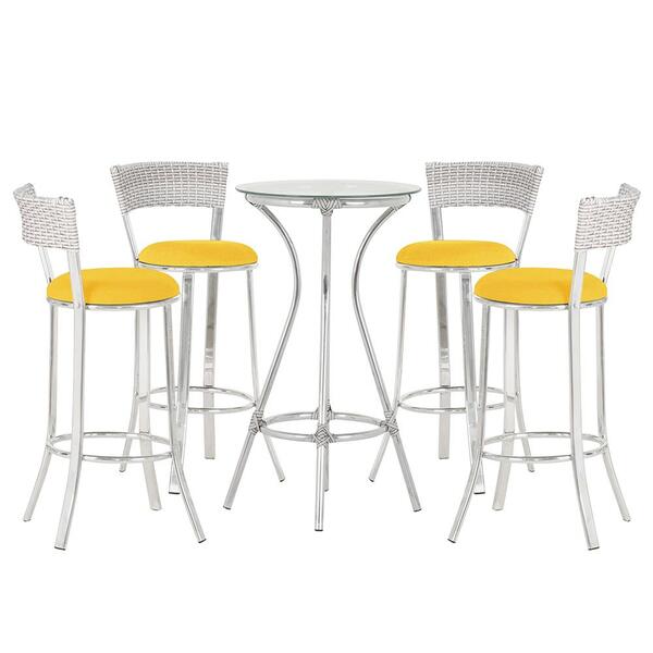 Jogo De Mesa Bistrô Com Tampo De Vidro Redondo 4 Banquetas Em
