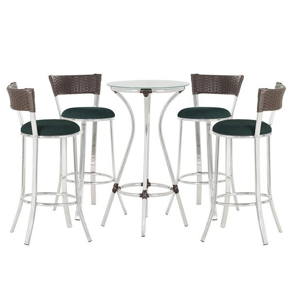 Jogo De Mesa Bistrô Com Tampo De Vidro Redondo 4 Banquetas Em