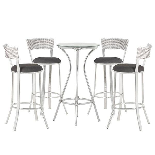 Jogo De Mesa Bistrô Com Tampo De Vidro Redondo 4 Banquetas Em