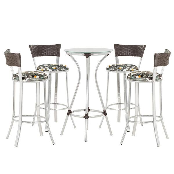 Jogo De Mesa Bistrô Com Tampo De Vidro Redondo 4 Banquetas Em