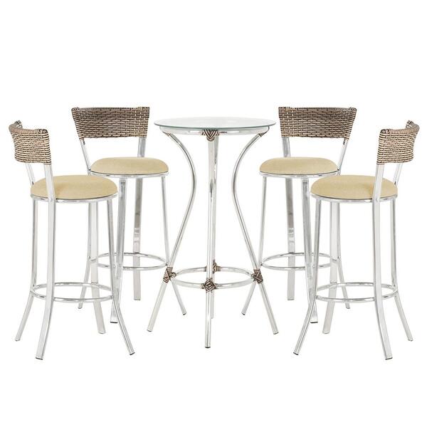 Jogo De Mesa Bistrô Com Tampo De Vidro Redondo 4 Banquetas Em