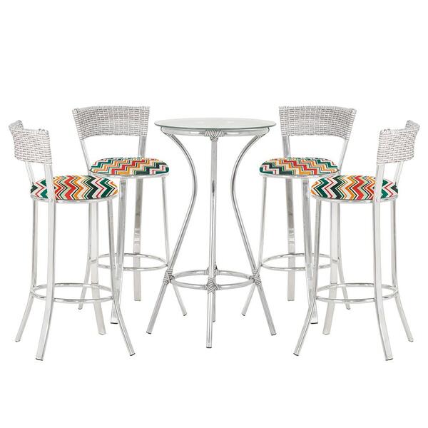 Jogo De Mesa Bistrô Com Tampo De Vidro Redondo 4 Banquetas Em