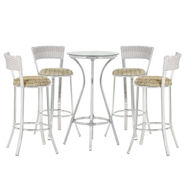 Jogo De Mesa Bistrô Com Tampo De Vidro Redondo 4 Banquetas Em