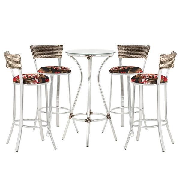 Jogo De Mesa Bistrô Com Tampo De Vidro Redondo 4 Banquetas Em