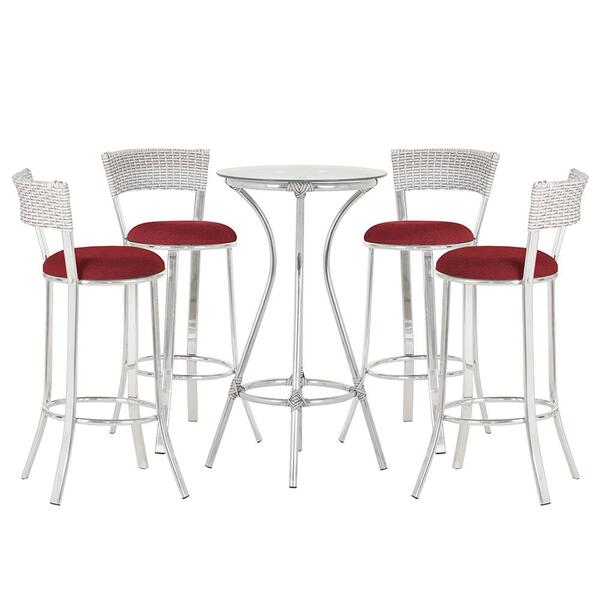 Jogo De Mesa Bistrô Com Tampo De Vidro Redondo 4 Banquetas Em