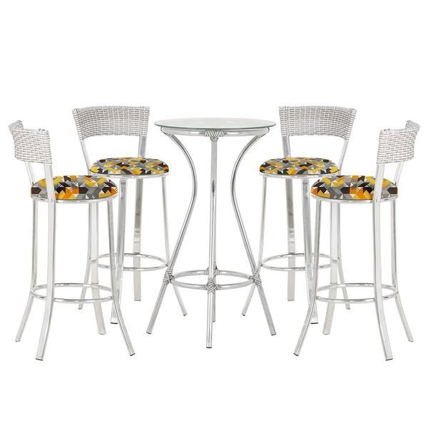 Jogo De Mesa Bistrô Com Tampo De Vidro Redondo 4 Banquetas Em