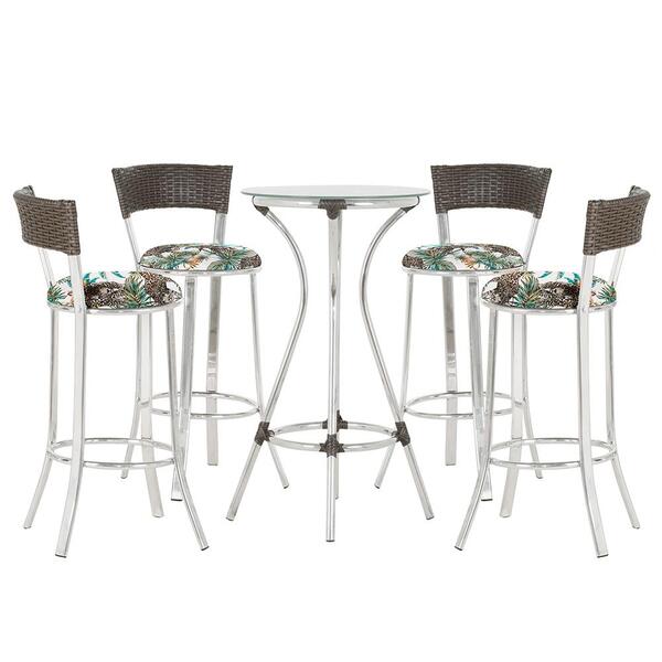 Jogo De Mesa Bistrô Com Tampo De Vidro Redondo 4 Banquetas Em