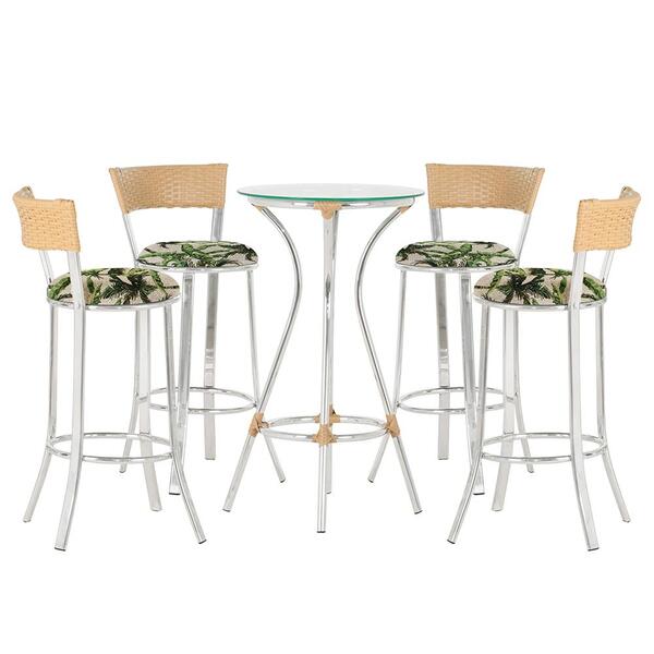 Jogo De Mesa Bistrô Com Tampo De Vidro Redondo 4 Banquetas Em