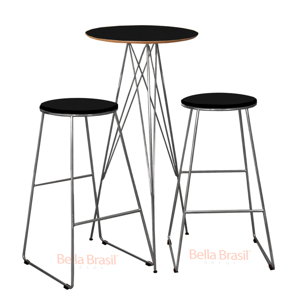 Jogo De Mesa Bistrô Hockey Com Tampo De Madeira E Duas Banque