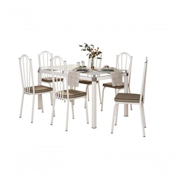 Jogo De Mesa Branco 140cm Com 6 Cadeiras 121 Branco/rattan