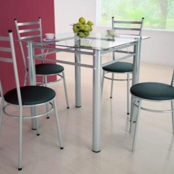 Jogo De Mesa Com 4 Cadeiras Tulipa Prata - Marcheli - Prata/p