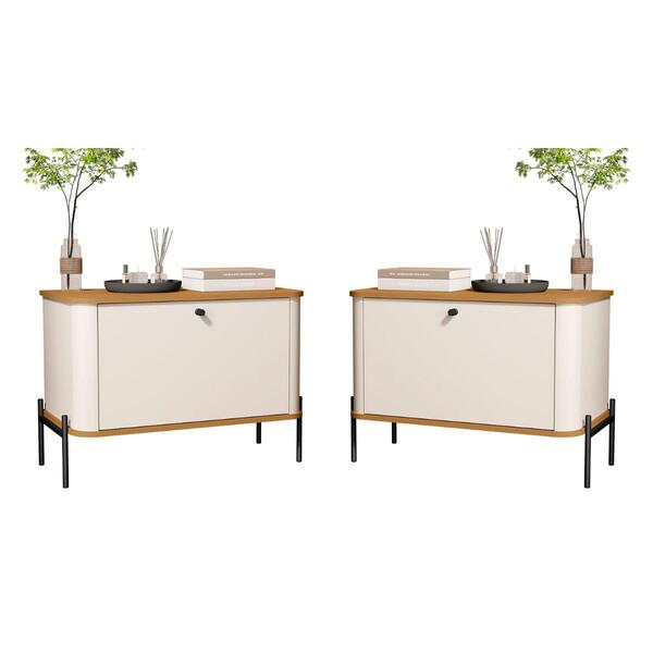 Jogo De Mesa De Cabeceira Sofia Off White Nature Preto