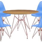 Jogo De Mesa De Jantar Eames Cobre Rose Gold Tampo Freijó De