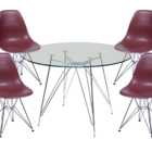 Jogo De Mesa De Jantar Eames Cromada Tampo De Vidro 100cm + 4
