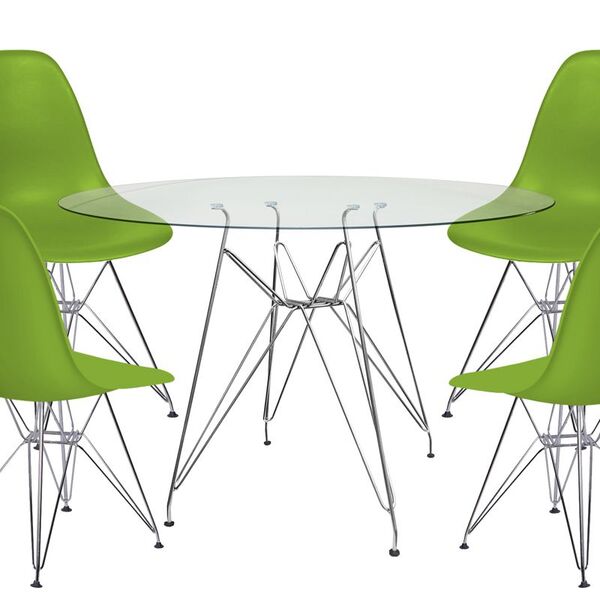 Jogo De Mesa De Jantar Eames Cromada Tampo De Vidro 100cm + 4