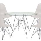 Jogo De Mesa De Jantar Eames Cromada Tampo De Vidro 100cm + 4