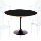 Jogo De Mesa De Jantar Saarinen Redonda Preta Com Tampo Cover