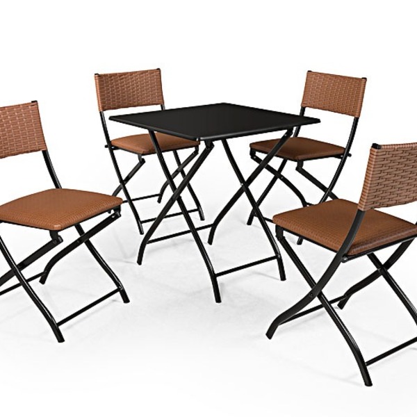 Jogo De Mesa Dobravel Preto Com 4 Cadeiras Caramelo