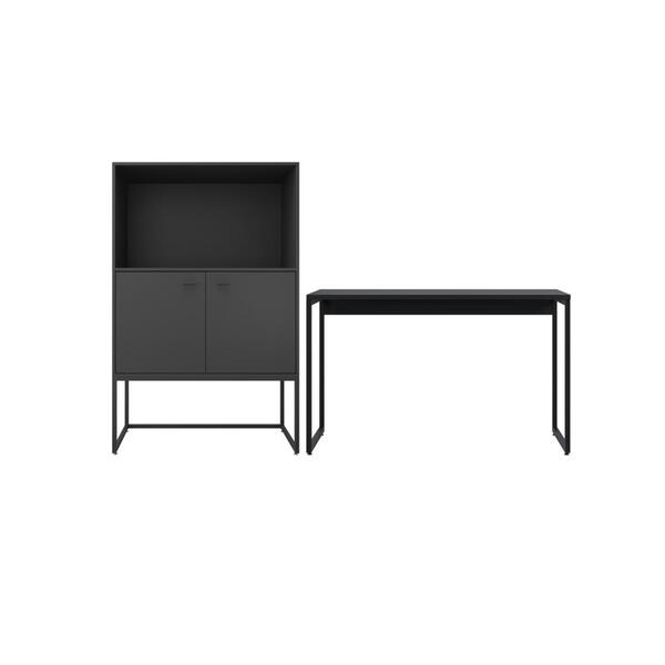 Jogo De Mesa E Armario Semi-aberto Gael Preto