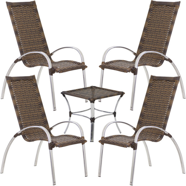 Jogo De Mesa E Cadeiras De Alumínio Em Fibra Sintética Área E