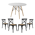 Jogo De Mesa Eiffel Redondo Tampo De Madeira 110cm Branco Com