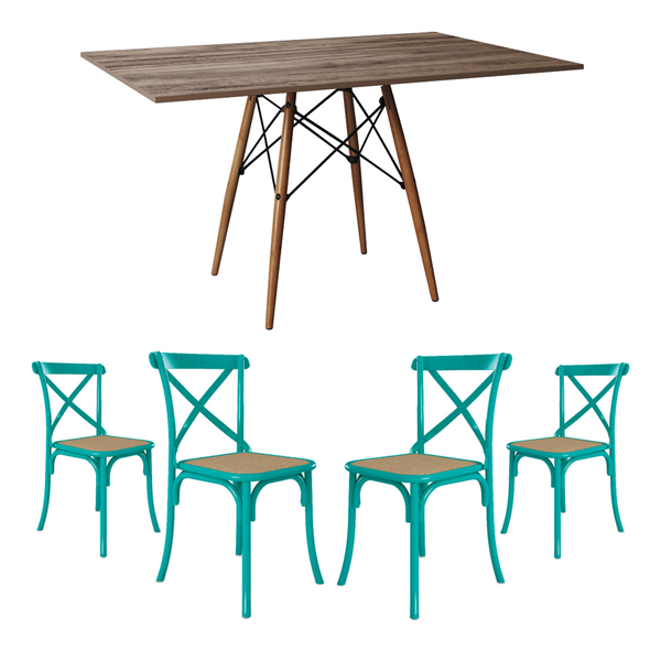 Jogo De Mesa Eiffel Retangular Tampo De Madeira 120x75cm Amên