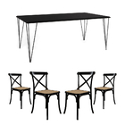 Jogo De Mesa Elen Retangular Tampo De Madeira 140x80cm Preto