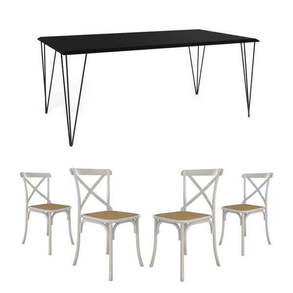 Jogo De Mesa Elen Retangular Tampo De Madeira 140x80cm Preto