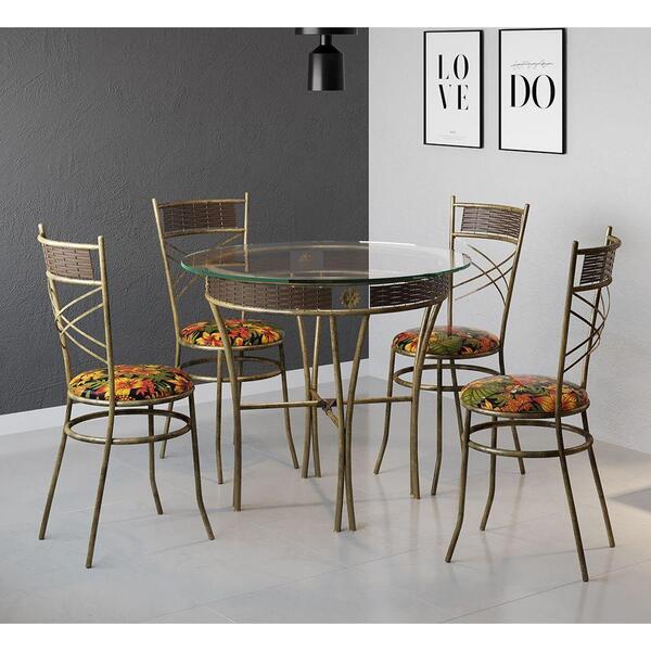 Jogo De Mesa Jantar Redondo Vidro 90cm Com 4 Cadeiras Em Aço