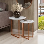 Jogo De Mesa Lateral Canto Jade Sala Estar Pés Ferro Luxo