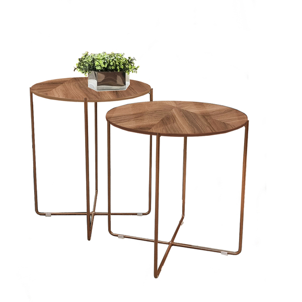 Jogo De Mesa Lateral Oasis Redonda Base Em Aço Carbono Com Ta