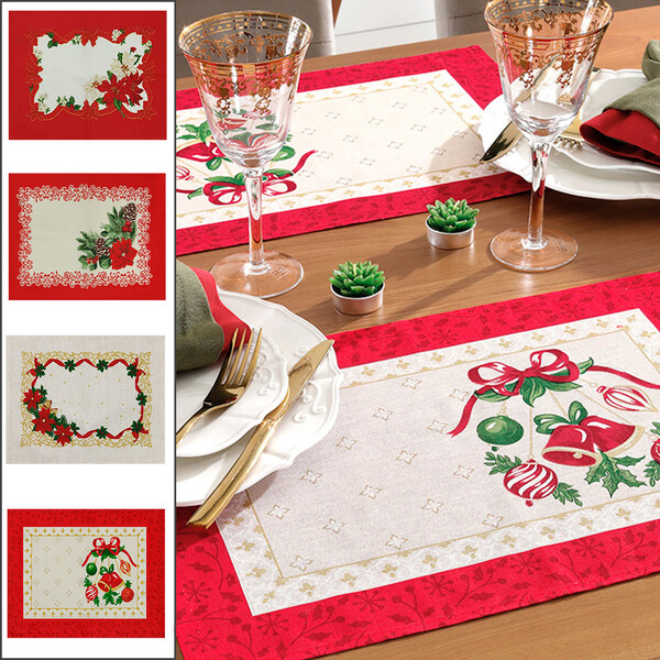 Jogo De Mesa Lugar Americano - 4 Peças  Algodão Estampa Natal